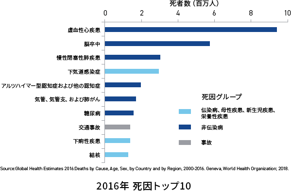 Top 10 global causes of deaths, 2016