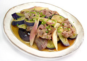 秋のみょうがとなすの豚炒め
