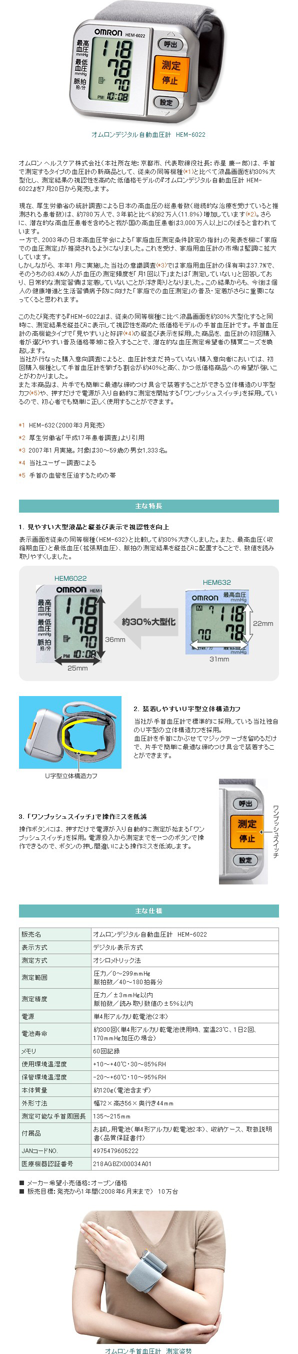 測定結果の視認性を高めた低価格モデルの手首式血圧計。｜ニュースリリース｜オムロン ヘルスケア
